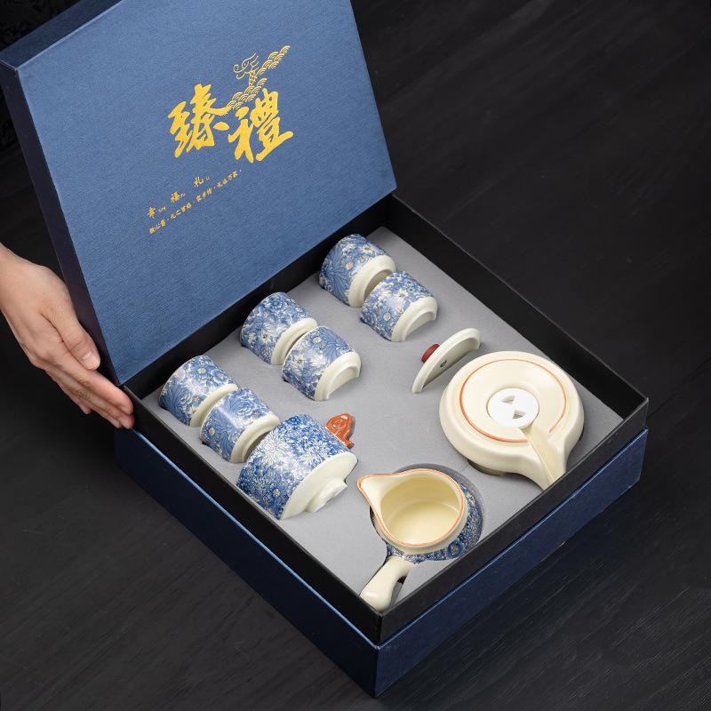 Ручной обжиг Кунг-фу чайный набор Домашний легкий люкс Высококлассный Офисный Полуавтоматический Заваривание чая Китайский стиль Деловые подарки
