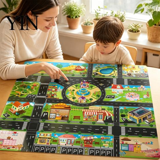 Портативный коврик Play Mat для путешествий 51" x 39" Детский ковер для игровой комнаты, класса, Образовательный город, Дороги, Моющийся, Игровой, Дорожный коврик, Нескользящий ковер