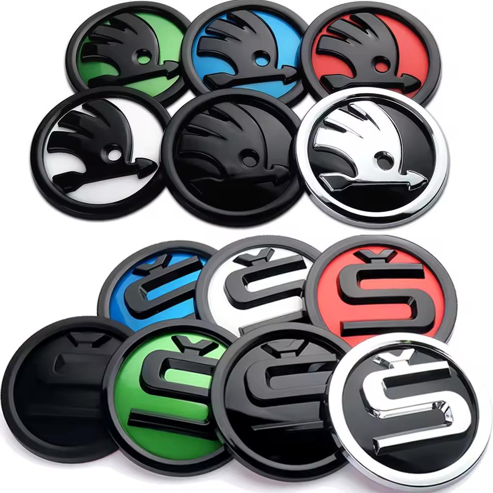 SIEN3 Automotive Interior Stickers For Skoda Rustproof Anti-Corrosion S Letter 8-10cm Front Hood Rear Trunk Sticker Anti Collision