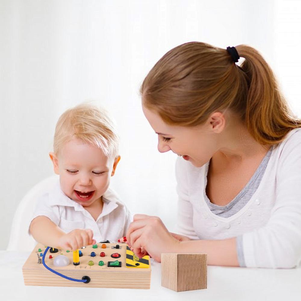 Монтессори Бизиборд Сенсорные Игрушки Выключатель Света Выключатель Панель Управления Деревянный Со Светодиодной Подсветкой Путешествия Мероприятия Детские Игры