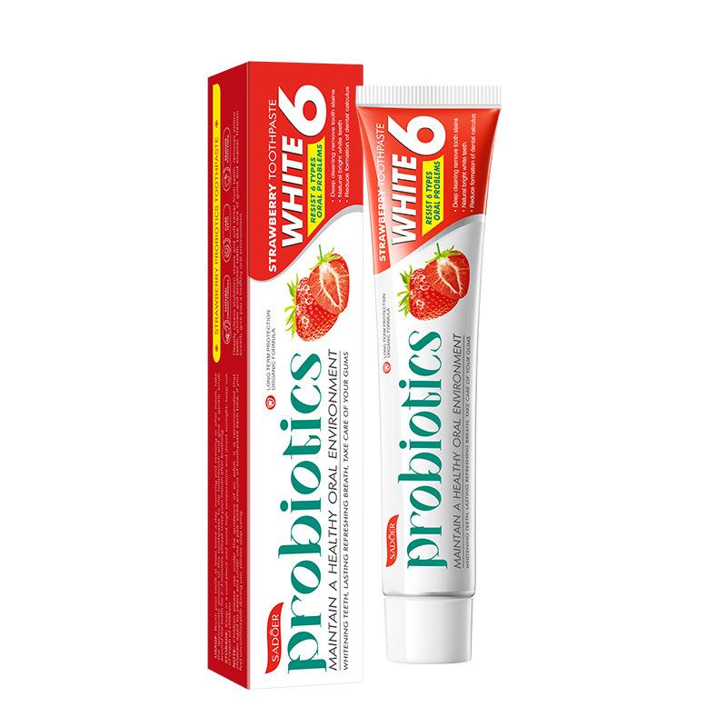 The 4-flavor Fruit Probiotic Toothpaste Deeply Cleans Stubborn Stains, Softens Tartar, Removes Yellow Teeth, Whitens Teeth and Freshens Breath.