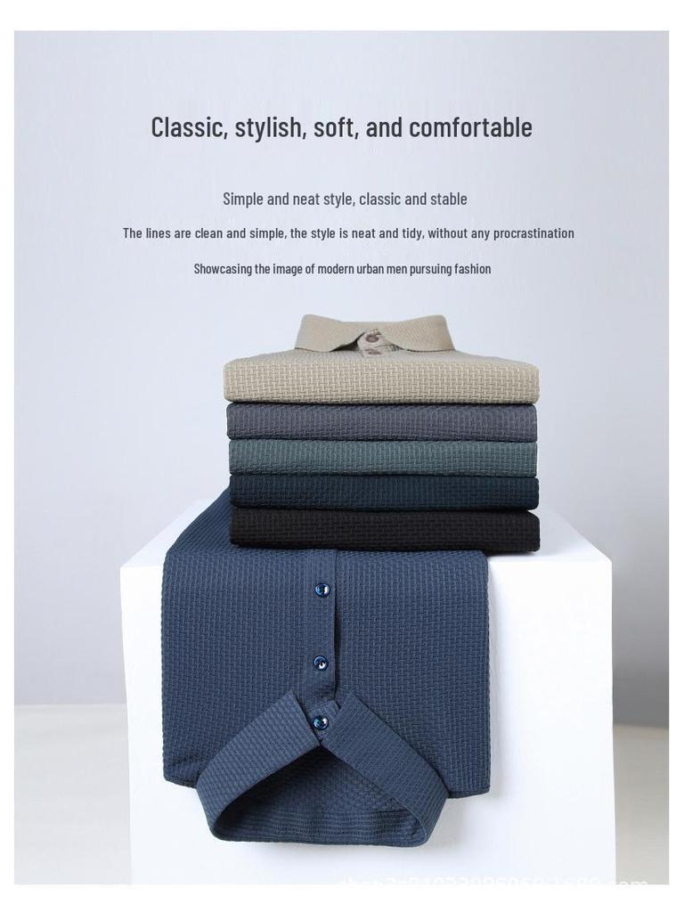 Мужское поло с коротким рукавом 2025 - Универсальное, Повседневное, Не требующее глажки, Жаккардовое, Дышащее, Футболка с отложным воротником.