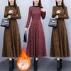 2024 осень-зима женское платье с круглым вырезом, толстым и длинным рукавом, с принтом, теплое, мягкое, трапециевидной формы, со свободным подолом, карманами, длиной до середины икры, платье макси для мамы
