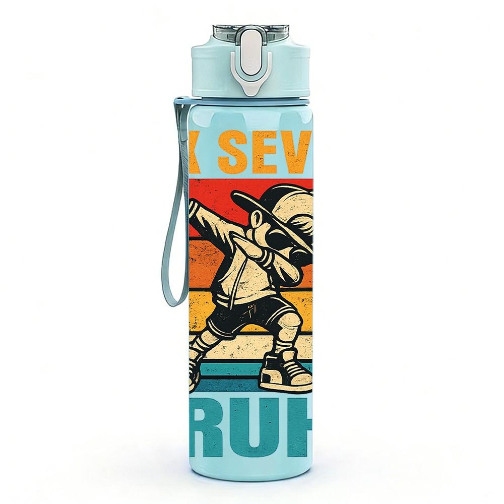 1PC Six Seven Bruh Slogan Retro Print 750ml Color Plastic Sports Water Bottle Leakproof Flip Straw Lid Suitable for Sports Office Home Use