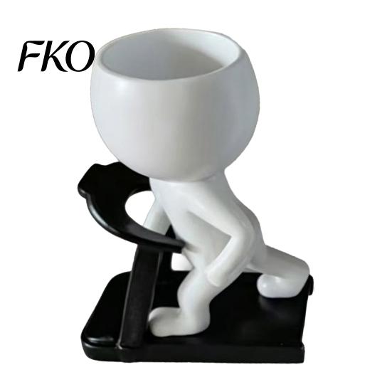 Mini Green Plant Pot Fun Workout Figure Planter, Modern Resin Treadmill Runner Pot, Dumbbell Black And White Planter Body Builder Holder,