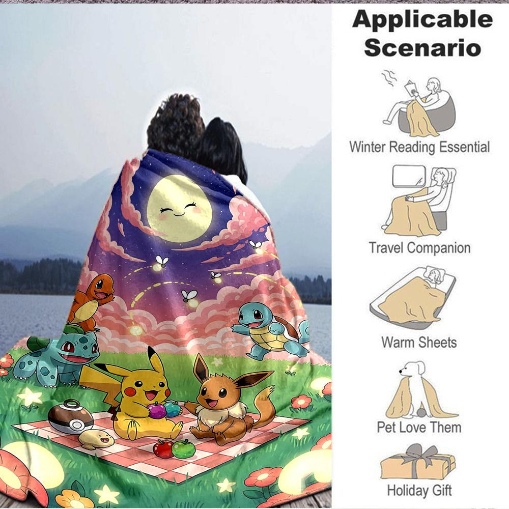 1pc Pokémon, Picnic Blanket Soft All Season Throw with Vibrant Design, Perfect for Home, Travel, and Gifts, Ideal for Naps and Camping