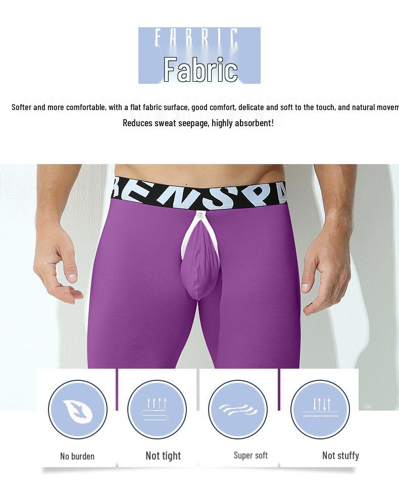 Мужские хлопковые базовые леггинсы для кросс-кантри: Фронтальная застежка, Высокая эластичность, Дышащий, Плотно прилегающий, U-выпуклый дизайн, Длинное нижнее белье.