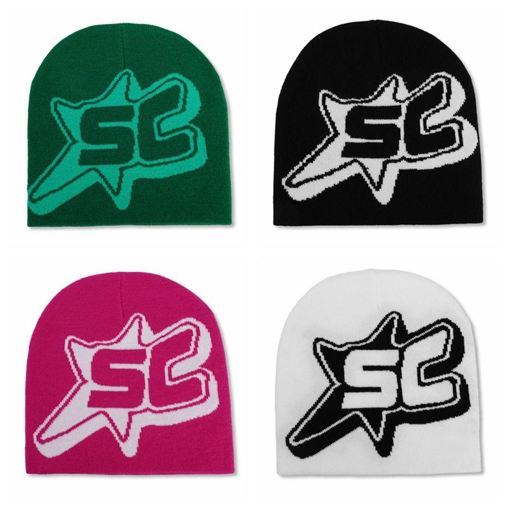 Y2K Knitted Letter Beanies Star Ins Skullies Cool Pullover Hats  Outdoor