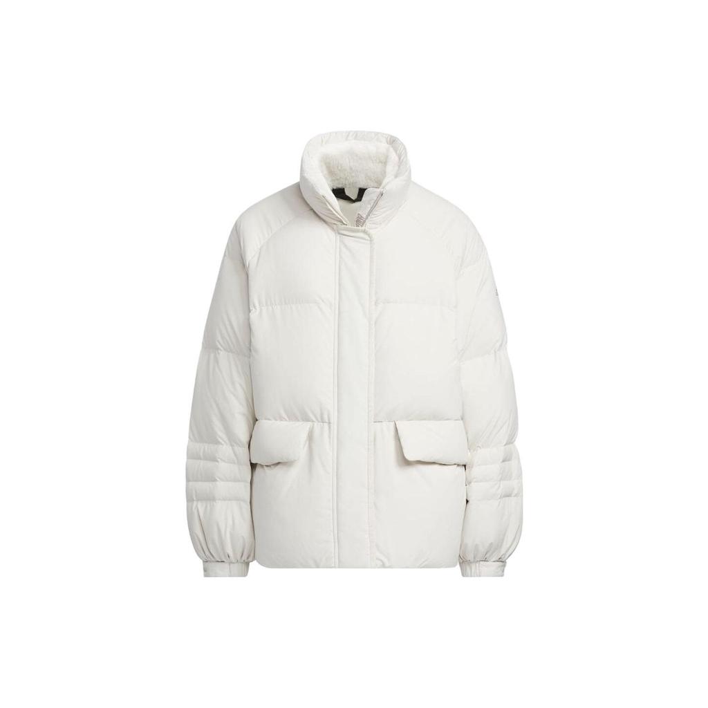 Adidas 600 Fill Back Three Stripes Printed Stand Collar Long Sleeve Down Jacket Women Outerwear Beige IL8912