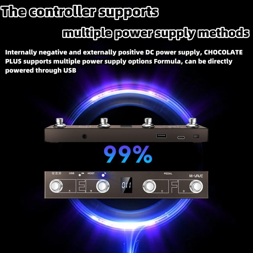 M-VAVE Chocolate Plus Беспроводная MIDI-педаль-контроллер | Двойной режим Bluetooth/USB | Управление сустейном/экспрессией | Совместимость с DAW