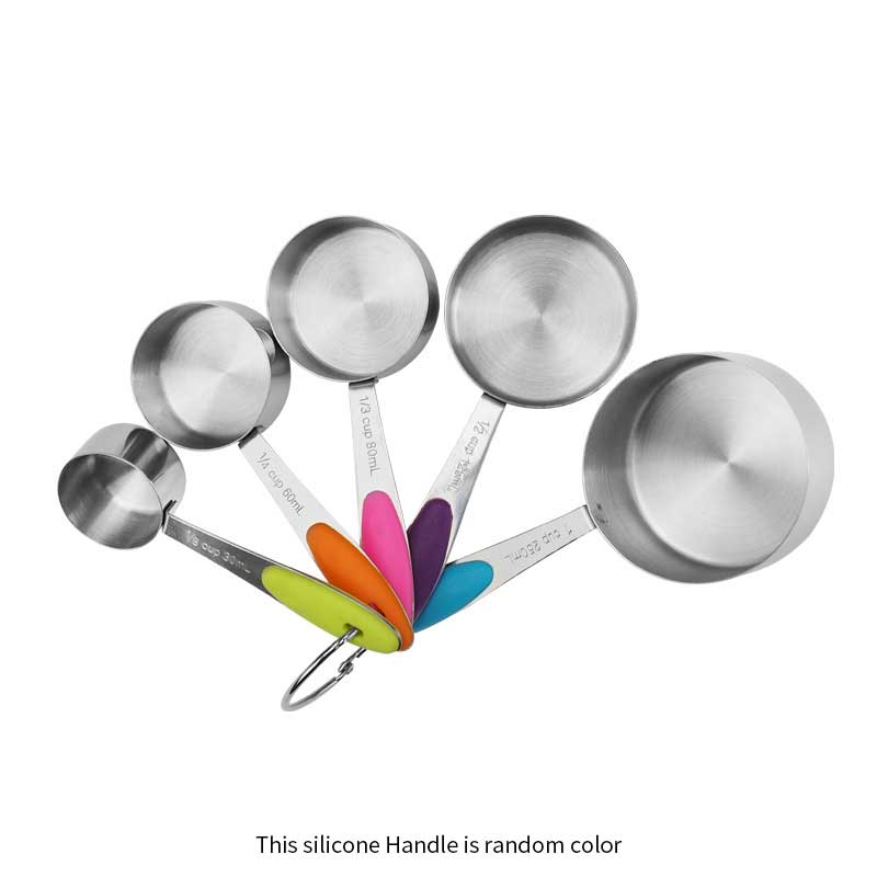 Stainless Steel Measuring Cups and Spoons Set Nesting Metal Measuring Set with Silicone Handles for Dry and Liquid Ingredients