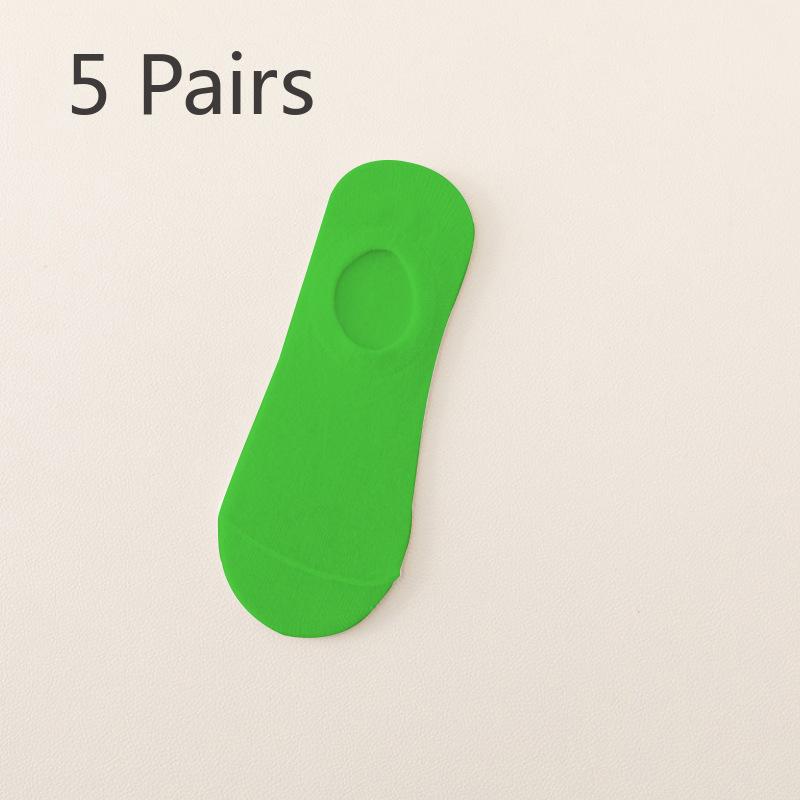 5 Pairs of Spring and Summer Shallow Women's Boat Socks Candy-coloured Invisible Socks Silicone Non-slip Anti-falling Heel Leisure Cotton Socks Tide