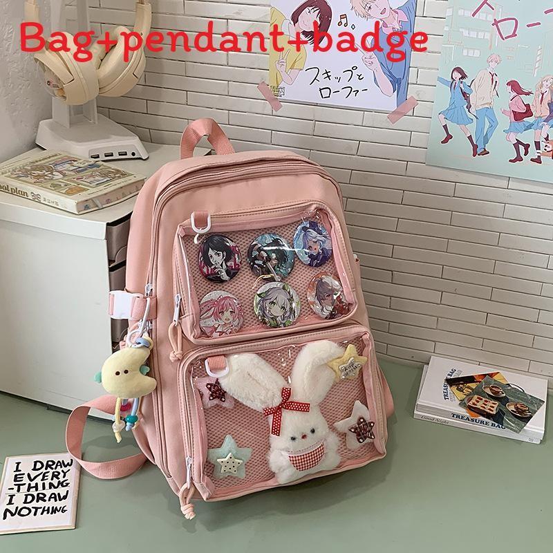 Anime Inspired Transparent Backpack With Pendant And Badge For Students And Daily Use