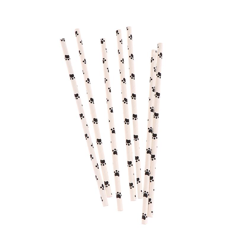 25 шт. бумажные трубочки для питья с принтом лапы собаки кошки, черно-белые принадлежности для вечеринки по случаю дня рождения, украшения для вечеринки в стиле домашних животных для девочек и мальчиков