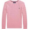 Свитер Polo с вышивкой пони, кабельной вязки, с круглым вырезом, повседневный, детский, розовый 323702674-064