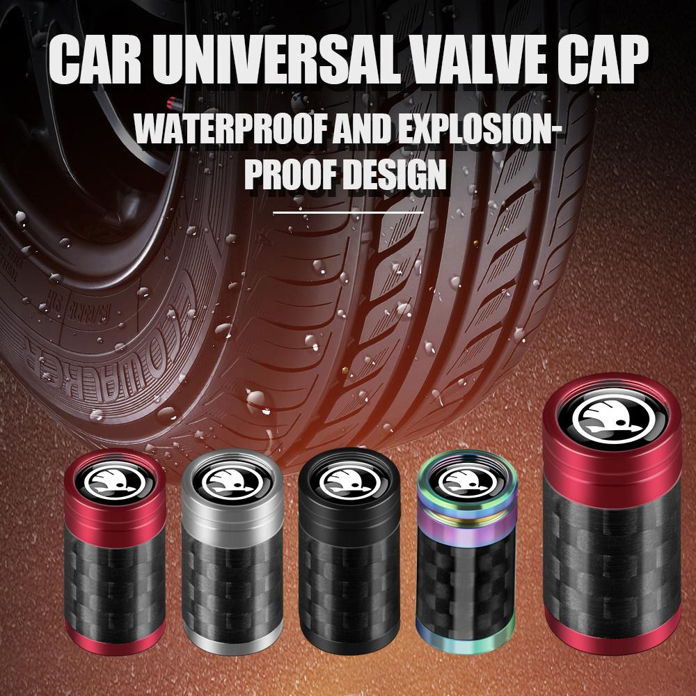 LLEV2 Tire Valve Stem Caps Dust Covers Carbon Fiber Car Wheel Tyre Air Valve Case for Skoda Rapid Octavia Superb Kamiq VRS Karop Fabia