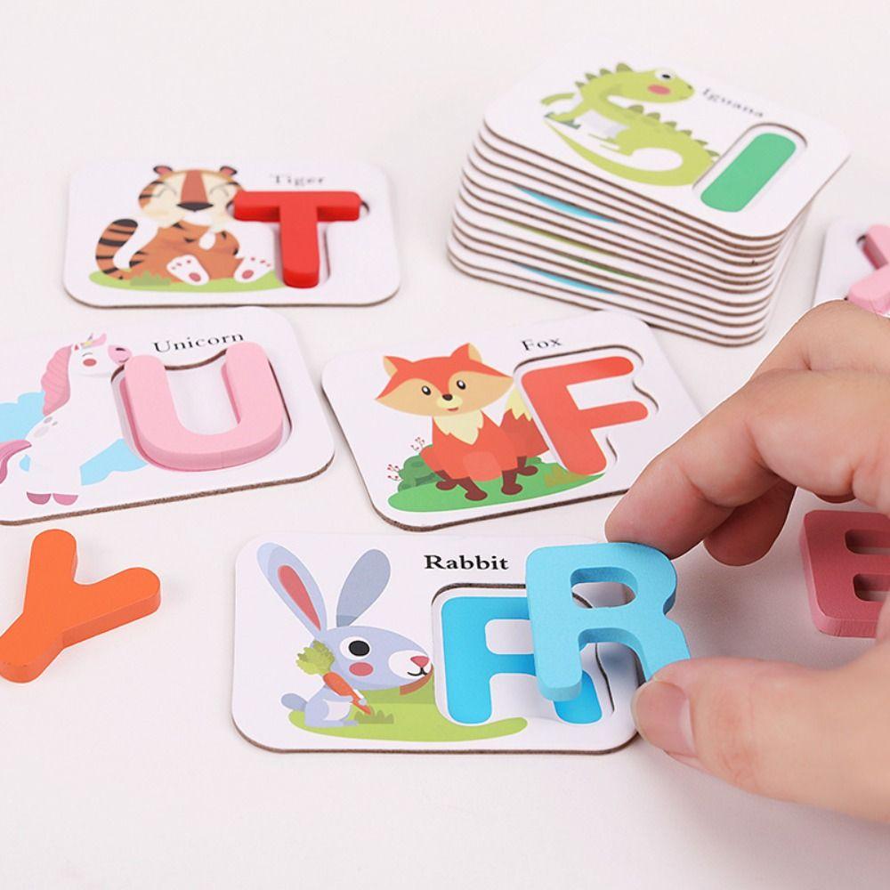 Wooden Alphabet Flash Cards Set Educational Cognitive Memory Game Kids Preschool