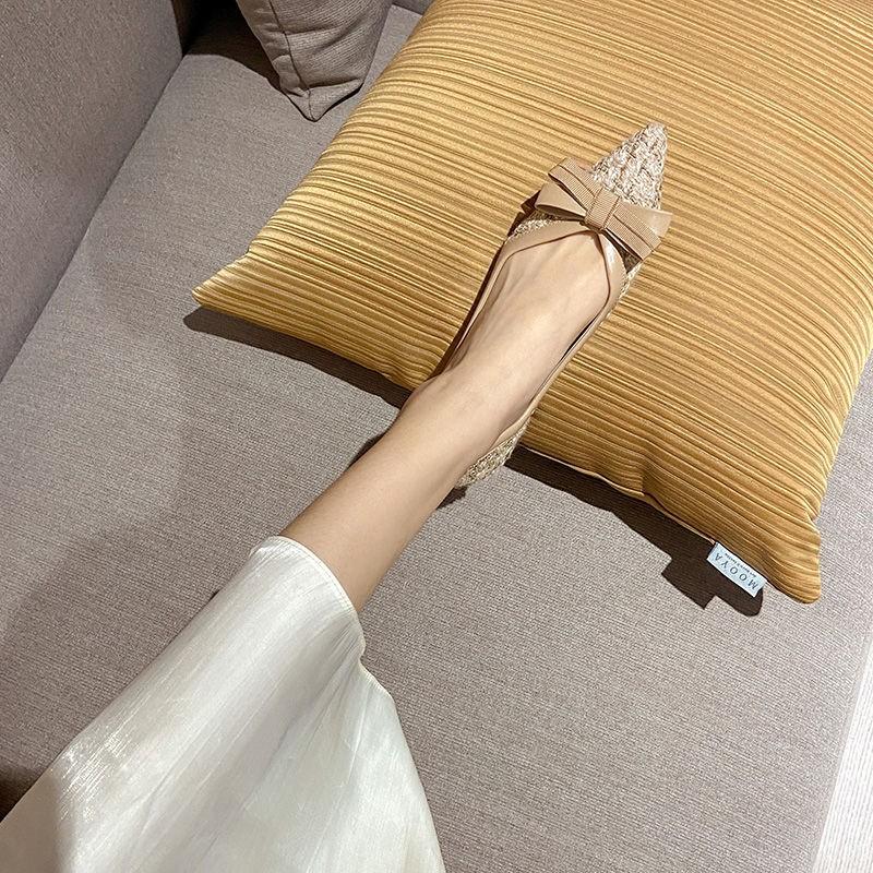 Fashion Comemore Pointed Toe Flat Shoes for Women Shallow Black Sweet Bowknot Slip On Female Shoes Party Footwear Black Zapatos Mujer 40