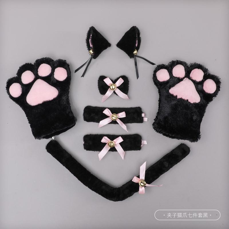 Cat Girl Anime Cosplay Costume Accessory Bell Hairwear Hairbands With Cat Ears Neko Lolita Maid Plush Glove Tail Paw Ear