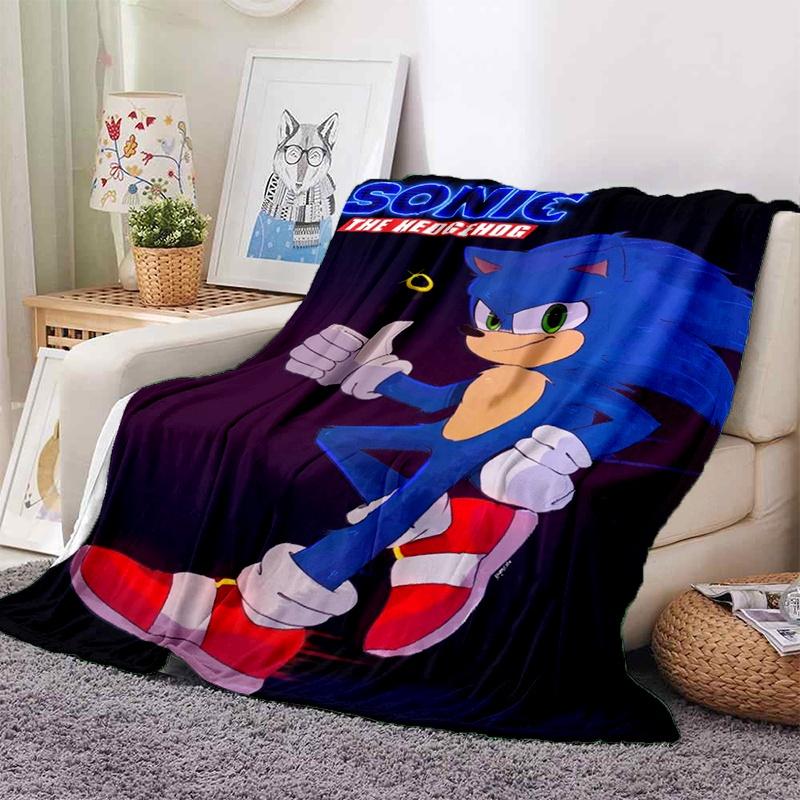 Personalized Sonic Hedgehog Cartoon Blanket for Bed Sofa Car Office Nap Super Soft D Printing Customizable