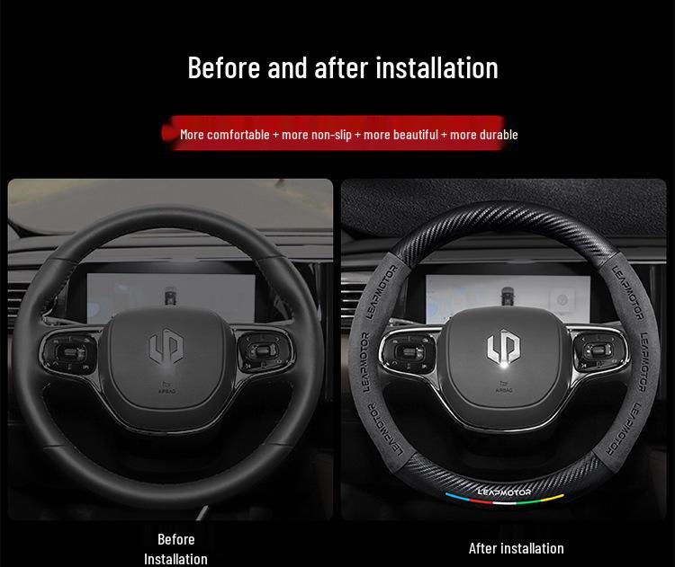 Leapmotor 3D Embossed Suede Steering Wheel Cover, Non-Slip, Breathable, Universal for All Seasons.