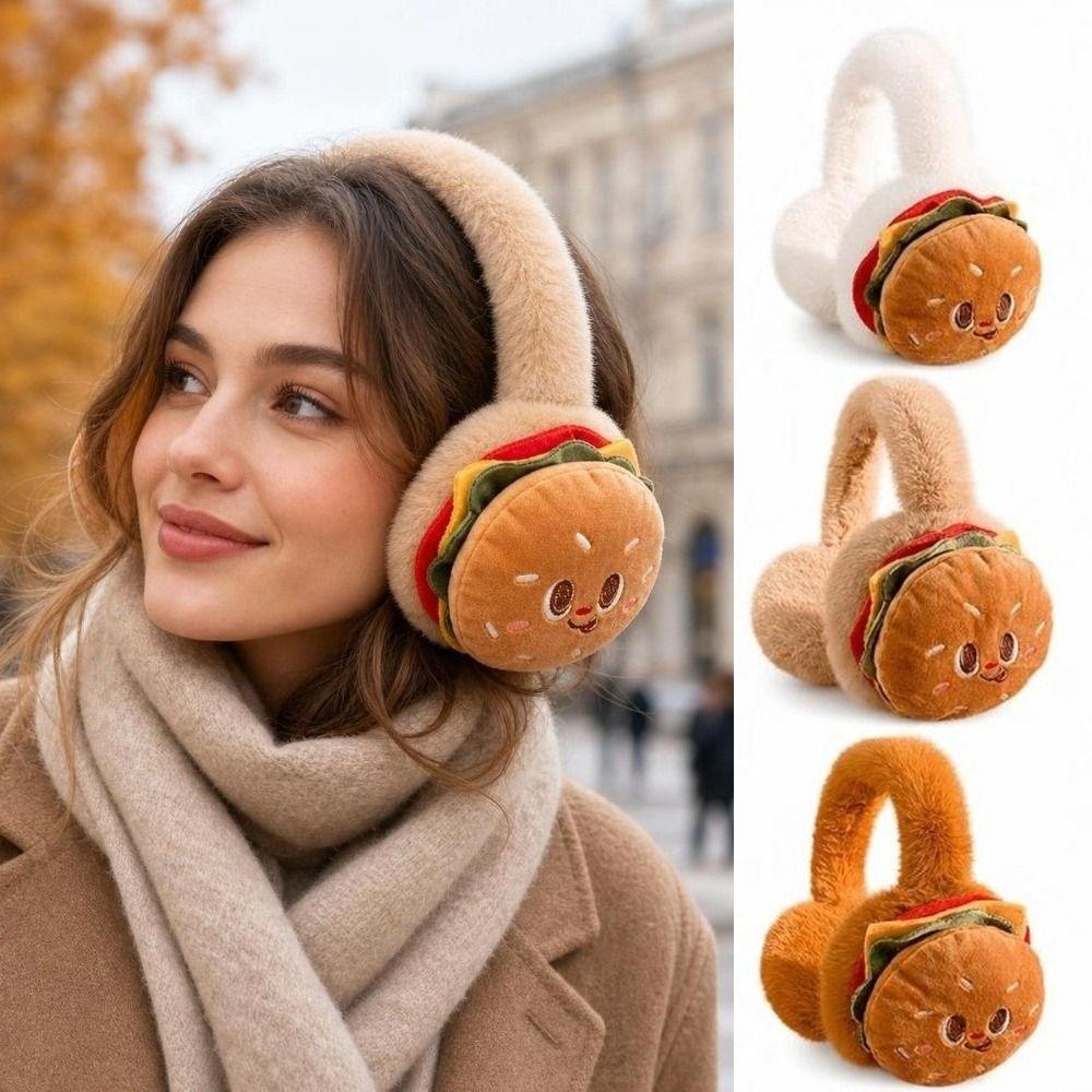 Cartoon Fluffy Ear Warmers Faux Fur Burger Earmuffs Kawaii Fuzzy Ear Covers  Winter Outdoor