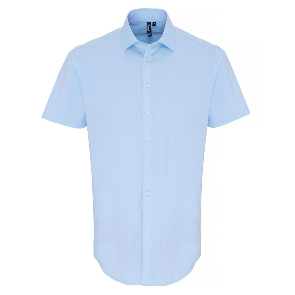 Premier Mens Poplin Stretch Short-Sleeved Shirt