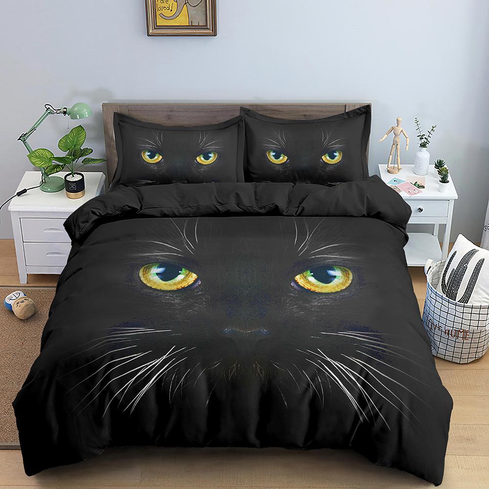 3D комплект постельного белья для домашних животных и кошек, пододеяльник с рисунком кота, наволочка, постельное белье, односпальная двуспальная кровать, полный размер, 2/3 шт., микрофибра