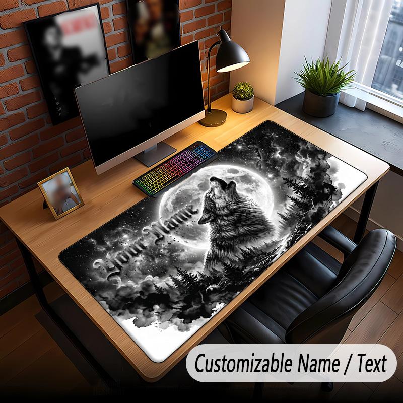 Wolf Theme Custom Mouse Pad Personalized With Name Text Customized Desk Mat For Office Home Decor