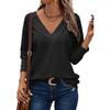 Осенние футболки женские топы модные повседневные футболки с V-образным вырезом и длинными рукавами с пуговицами и кружевной вышивкой женские