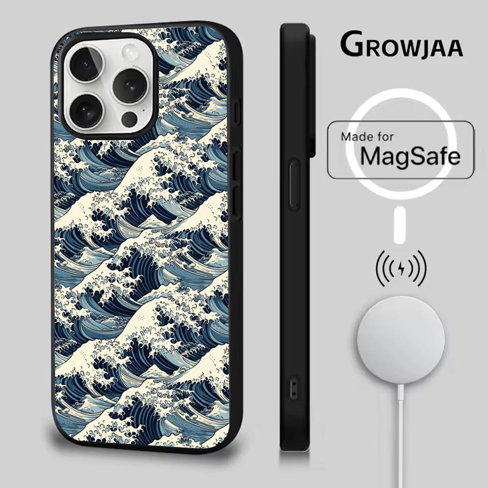 Чехол для телефона «Большая волна в Канагаве» для iPhone 16e, 16, 15, 14, 13, 12, 11, Plus, Pro, Max, Mini с магнитной беспроводной зарядкой MagSafe