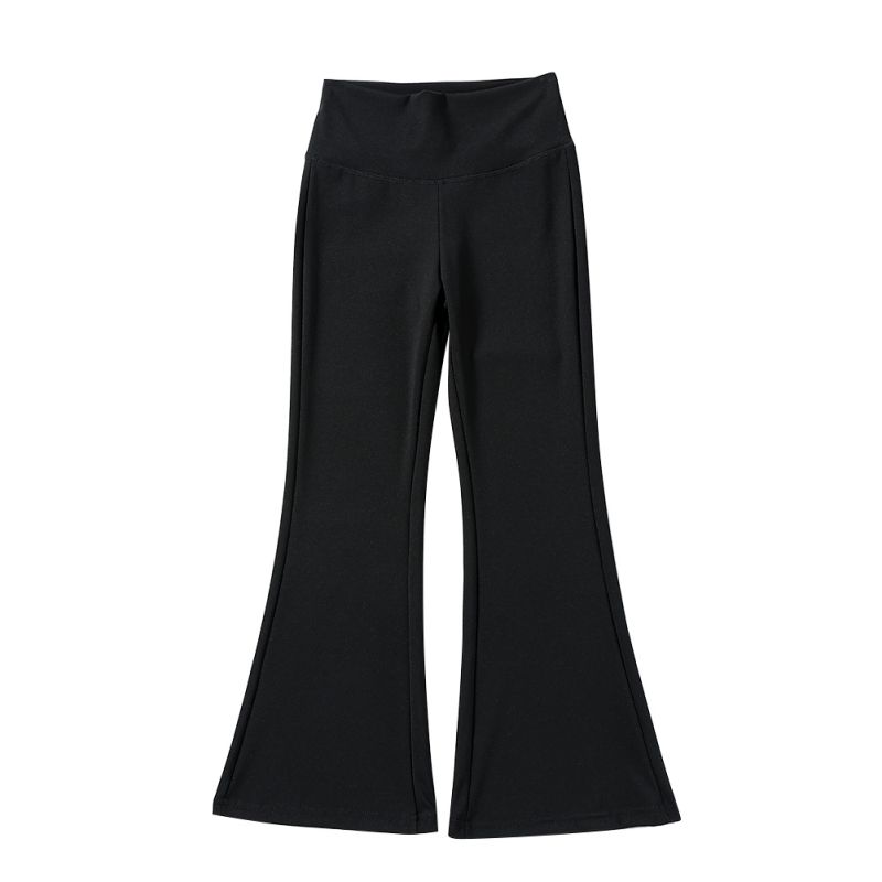 3-14 лет Детские Девочки Однотонные Эластичные Расклешенные Брюки С Завышенной Талией Фитнес Брюки