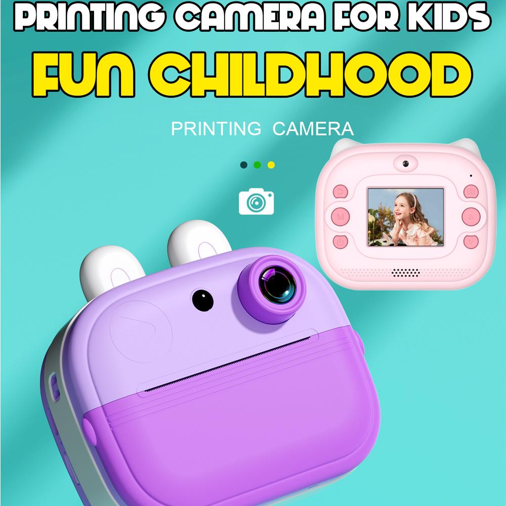 Kids Instant Cameras 2.0 Inch HD IPS Screen Thermal Paper Picture Photo With Lanyard Printer Children Christmas Toys Gifts