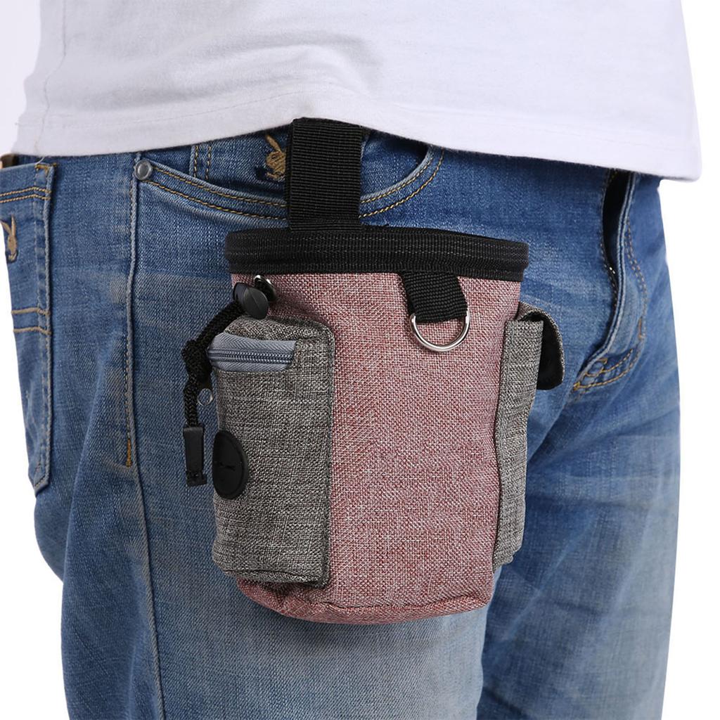 Portable Cotton Linen Pet Dog Detachable Feed Pocket with Adjustable Waistband