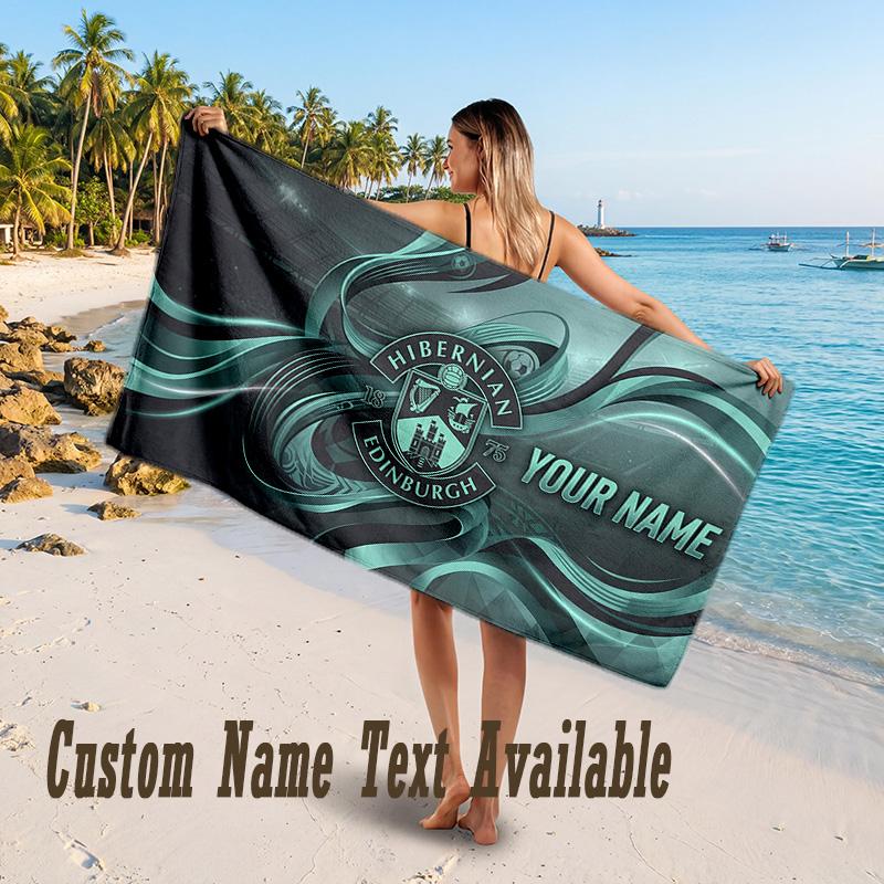 Hibernian FC Design Beach Towel Custom Text Large Towel for Beach Vacation
