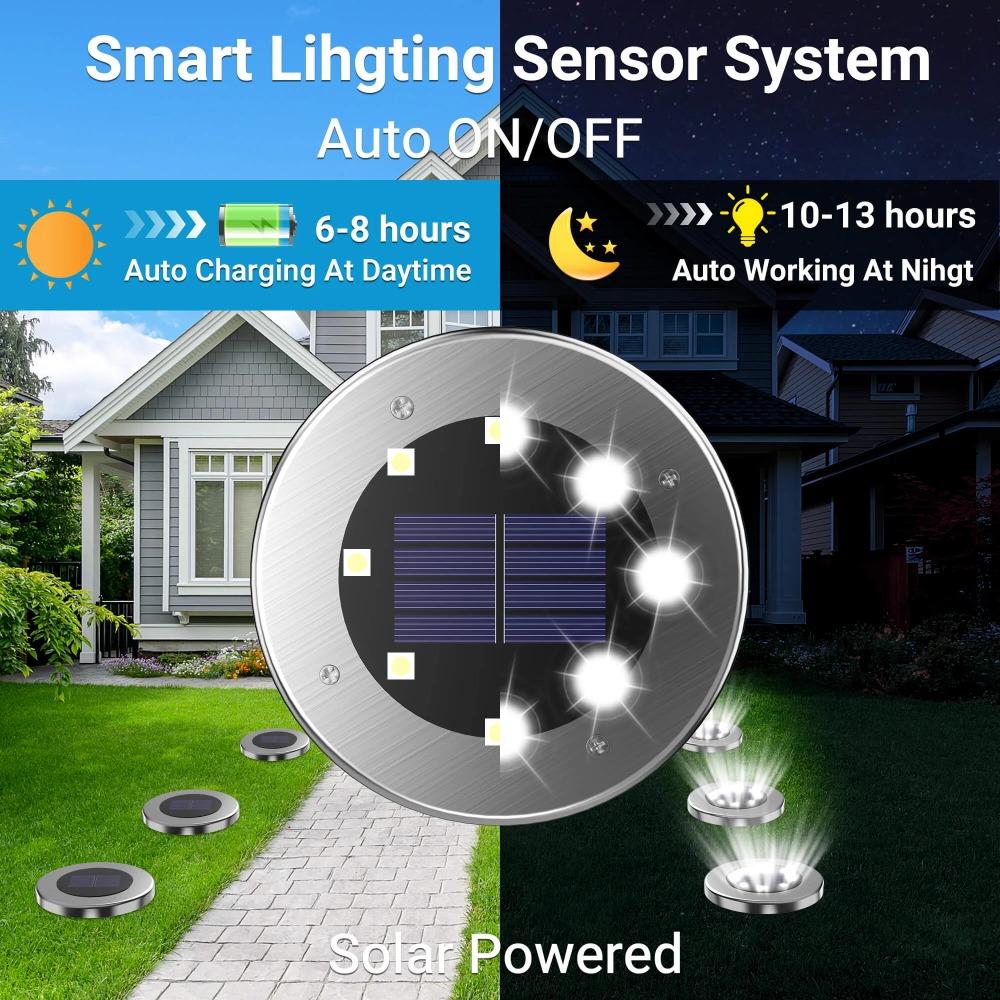 4-piece outdoor solar ground lights, 8 LED solar ground lamps, waterproof, suitable for patios and gardens (white light)