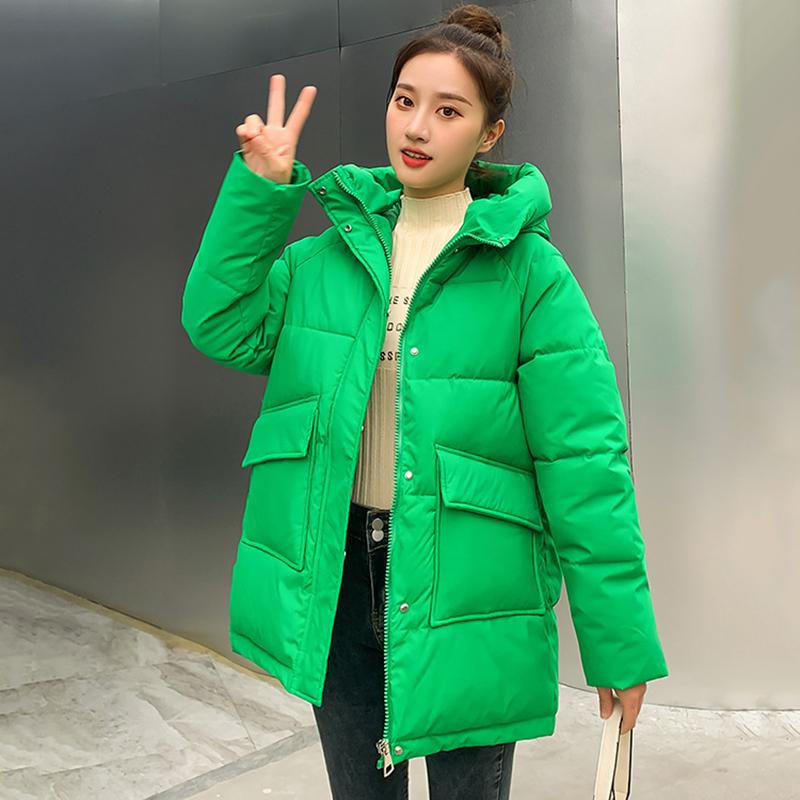Autumn Winter Thicken Warm Parka Women Casual Sweety Solid Color Big Pocket Loose Short Hooded Coat Jackets Outwear