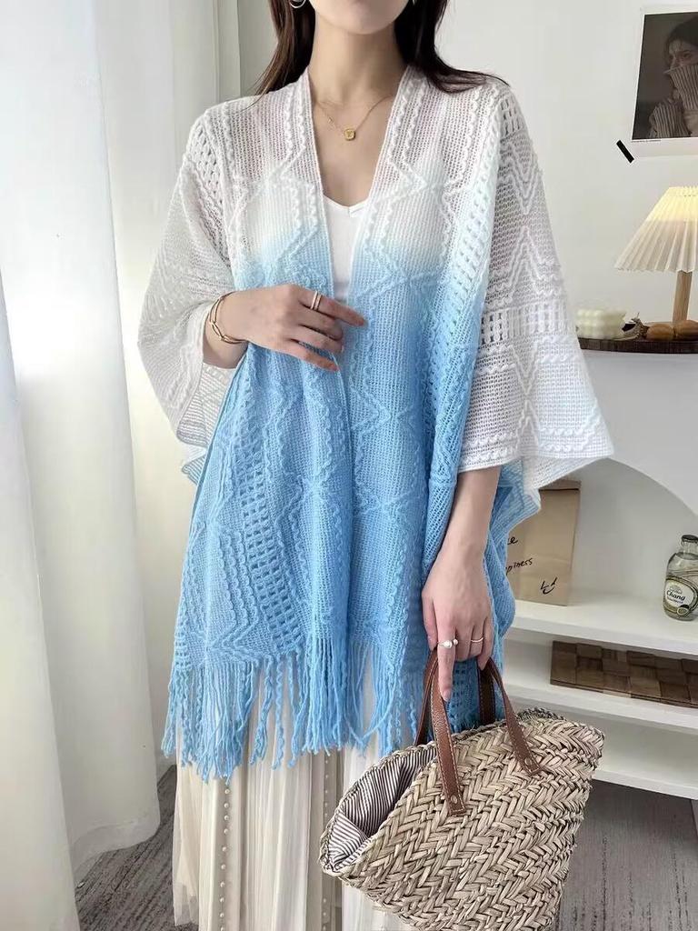 Women's Tie-Dye Tassel Knit Shawl - Spring & Autumn Fashion Cape
