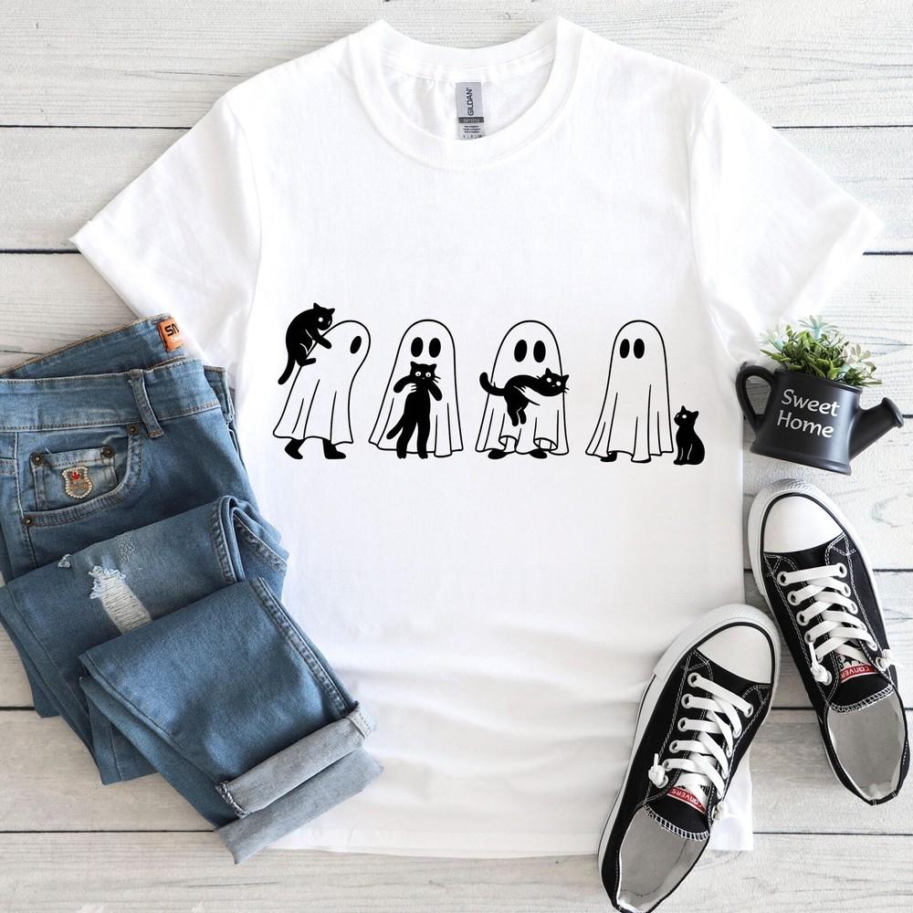 Halloween Black Cat & Ghost Shirt,Cute Ghost Cat Shirt, Ghost Holding Cat Tee#31 Unisex T-Shirt