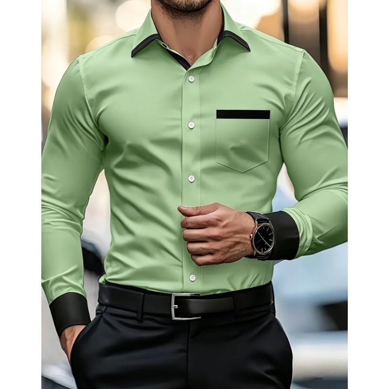 Мужская рубашка business casual с контрастным воротником, эластичная, облегающая, с длинным рукавом, не мнущаяся