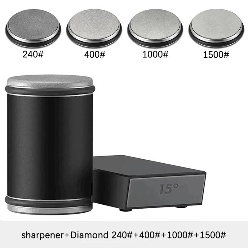 Точилка для ножей с вращающимся лезвием, магнитный держатель для ножей, набор алмазных точильных камней с углом заточки 15 и 20 градусов, кухонный аксессуар