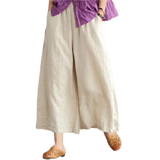 Женские летние весенние брюки Широкие oversized Прямые Однотонные Эластичный пояс Сочетать с верхом Карманы Глубокая промежность Женские брюки длиной 3/4 Женская одежда