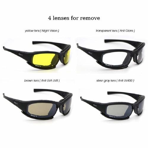 Daisy X7 Polarized Military Sunglasses, Set of 4, Motorcycle Goggles, Combat Bulletproof UV Protection Shooting Glasses for Airsoft, Outdoor Activitie