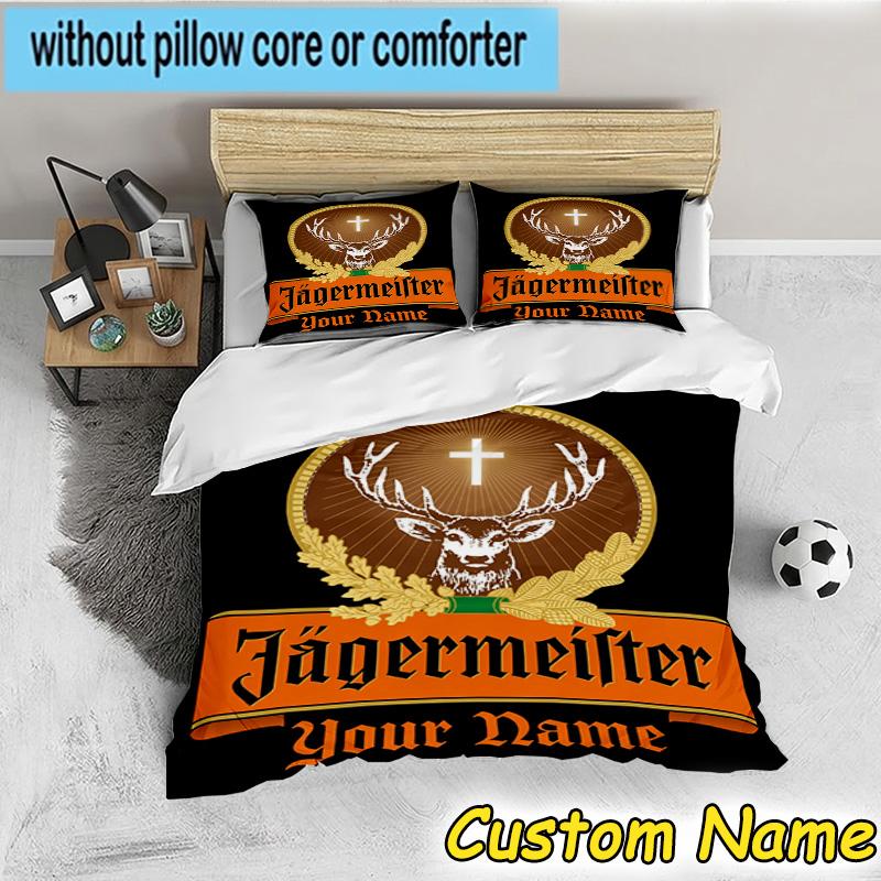 3pcs Custom Name Jager-meister Spirit Drink Bedding Set Includes 1 Duvet Cover & 2 Pillowcases for All Seasons Dormitory Home Decor Christmas gifts
