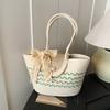 with Ribbon Stripe Tote Handbag Korean Style Summer Beach Bag Simple Woven Tote Bag  Vacation