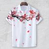 Men Shirt Cardigan Contrast Color Chinese Style Ink and Wash Painting Plum Blossom Summer Top Daily Clothes