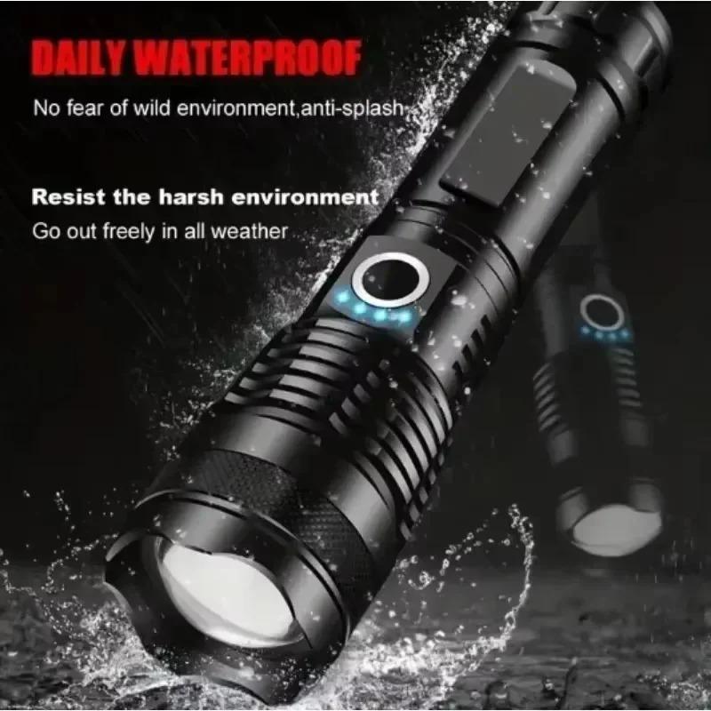 Most Powerful LED Flashlight Strong Light Tactical Torch Outdoor Waterproof Camping Hiking Lantern USB Rechargeable Lamp