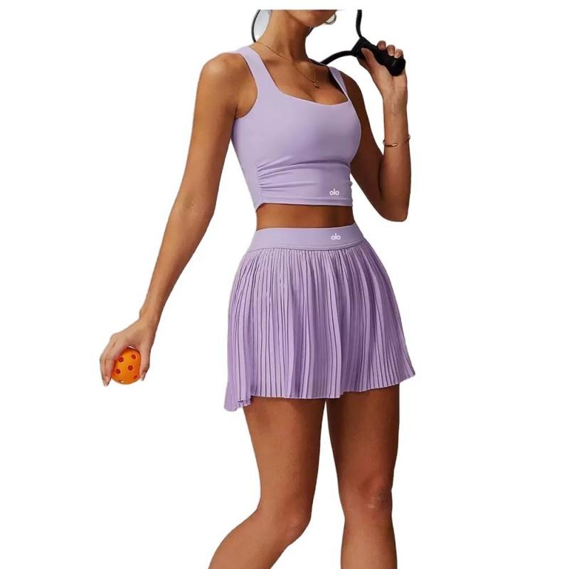 Womens Seamless Yoga Set With Built-in Bra Pleated Skirt Running Fitness Gym Tennis Outdoor Sports