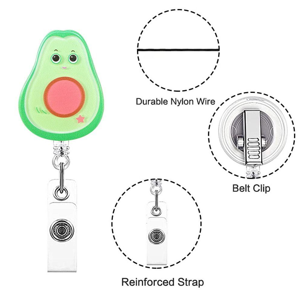 Avocado ID Card Holder Telescopic Retractable Badge Clips Fruit Badge Reel Work Permit
