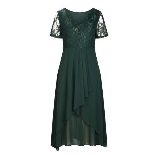 Женское платье с V-образным вырезом, из шифона с цветочным кружевом, с коротким рукавом, формальное платье подружки невесты, длинное, летящее А-силуэта, платье для выпускного вечера, коктейльной вечеринки